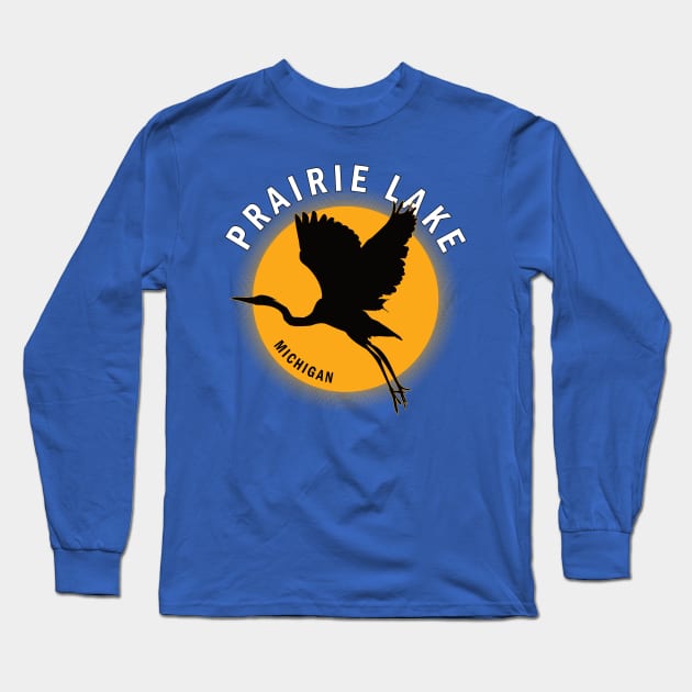 Prairie Lake in Michigan Heron Sunrise Long Sleeve T-Shirt by BirdsEyeWorks